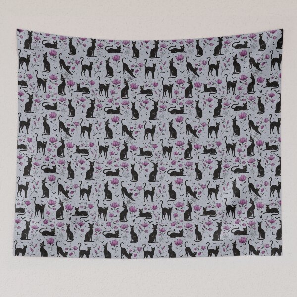 Item preview, Black Cats & Purple Magnolias | Witchy Gothic Halloween Pattern designed and sold by MonNoir.