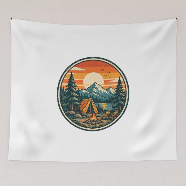 Item preview, Retro Camping Badge | Sunset Tent Pine Tree Design designed and sold by FBA.