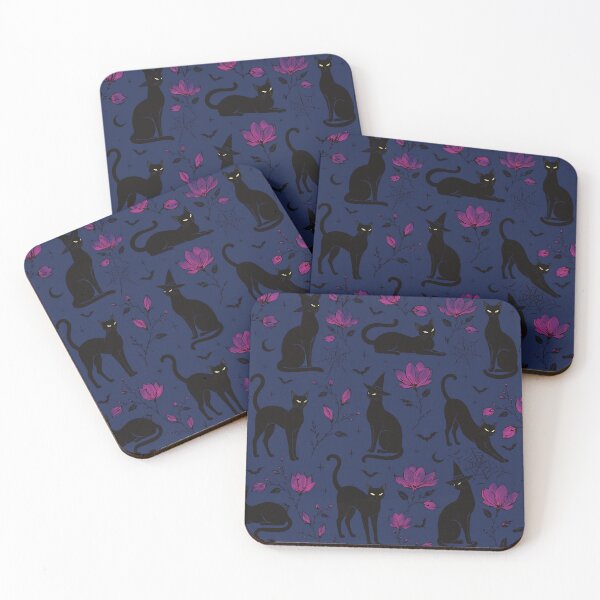 Item preview, Black Cats & Purple Magnolias | Midnight Witchy Halloween Pattern designed and sold by MonNoir.