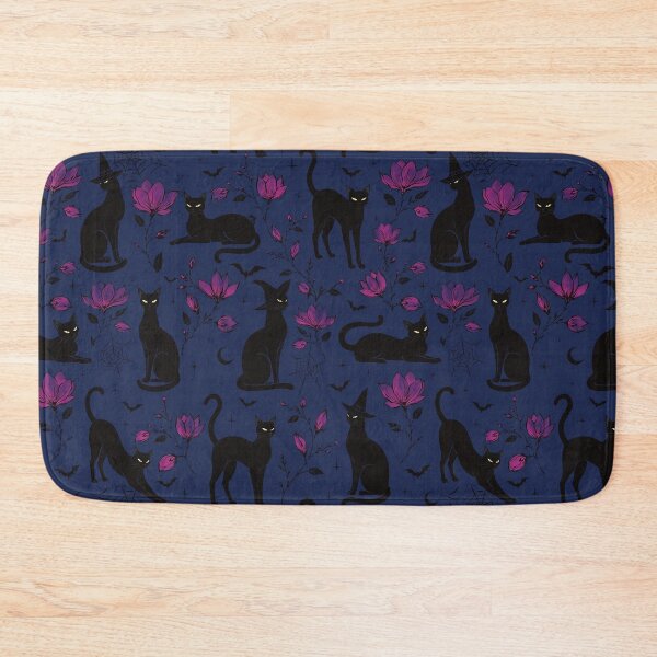 Item preview, Black Cats & Purple Magnolias | Midnight Witchy Halloween Pattern designed and sold by MonNoir.