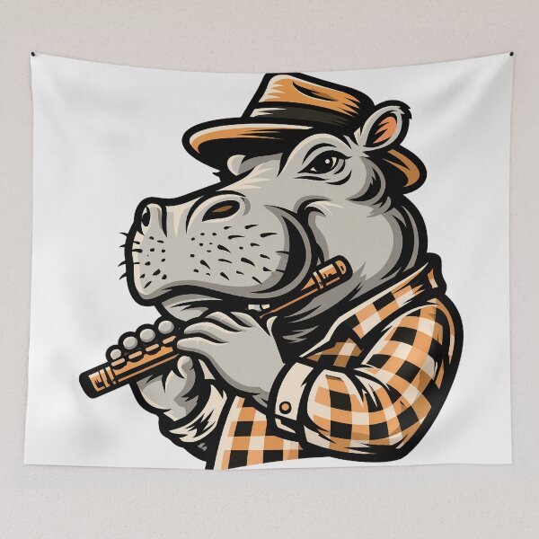 Item preview, Sticker - Decal - Hippo Flute Serenade designed and sold by ForeverPrintsOK.
