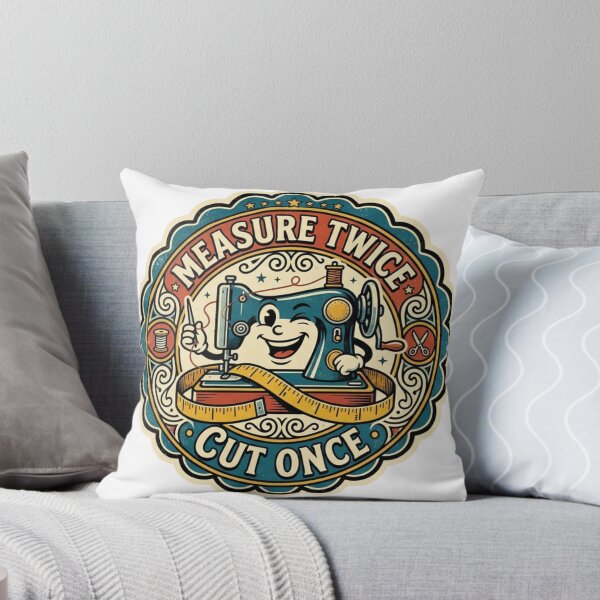 Item preview, Measure Twice Cut Once Vintage Sewing Machine Retro Badge designed and sold by lovepower.