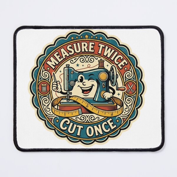 Item preview, Measure Twice Cut Once Vintage Sewing Machine Retro Badge designed and sold by lovepower.