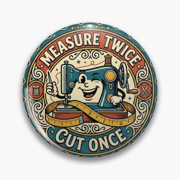 Item preview, Measure Twice Cut Once Vintage Sewing Machine Retro Badge designed and sold by lovepower.