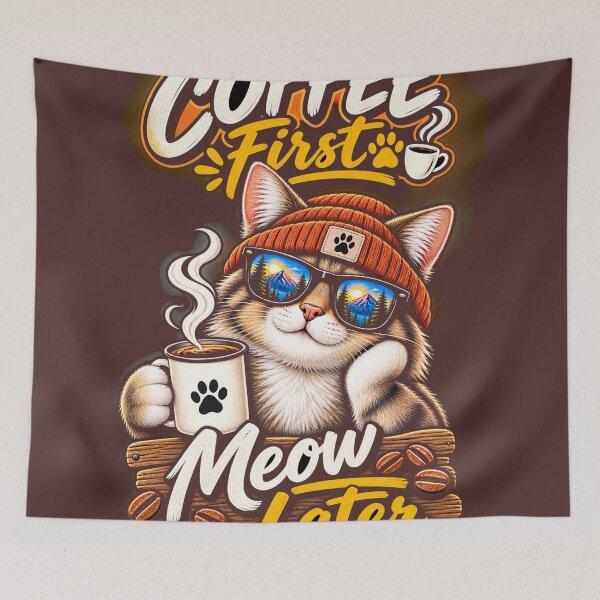 Item preview, Funny Coffee Cat – Coffee First Meow Later designed and sold by JANAWIYSTUDIO.