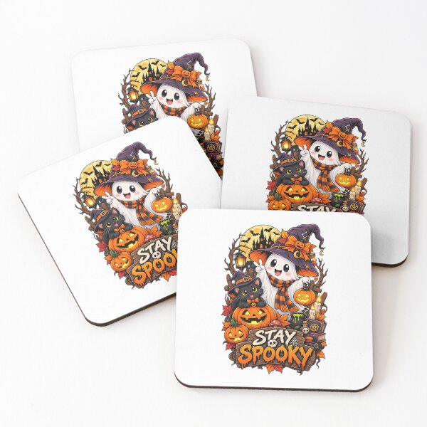 Item preview, Stay Spooky Cute Ghost Black Cat Halloween Witch Design designed and sold by afr-saad.