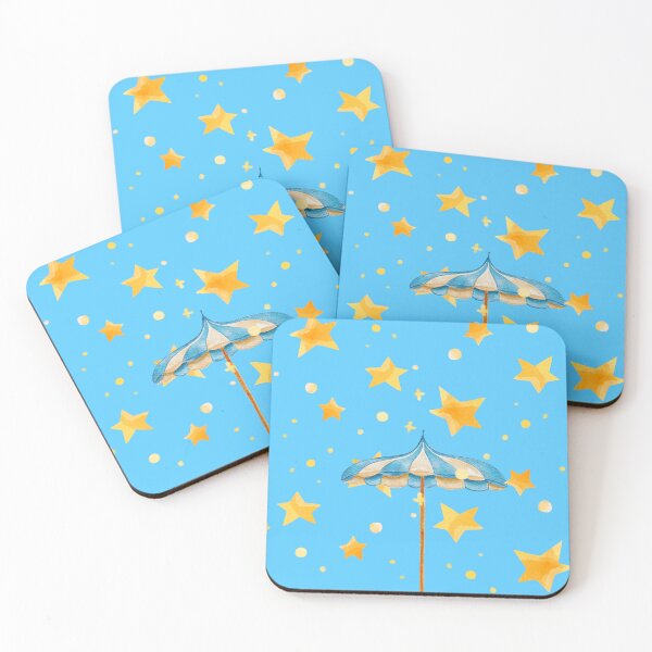 Item preview, Blue and White Beach Umbrella with Yellow Stars designed and sold by SiliconValleyUS.