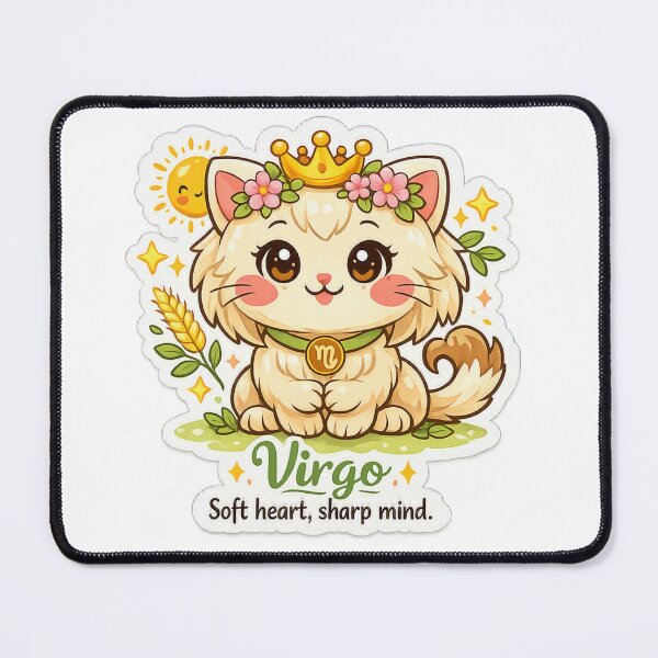 Item preview, Virgo Kawaii Cat sticker on a white background, your zodiac sign designed and sold by wallartofmio.