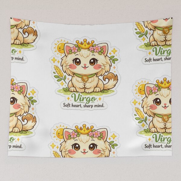 Item preview, Virgo Kawaii Cat sticker on a white background, your zodiac sign  designed and sold by wallartofmio.