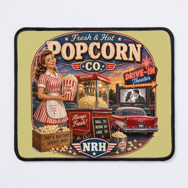 Item preview, Vintage NRH Popcorn Drive-In Metal Sign designed and sold by Normandy Road Heritage.