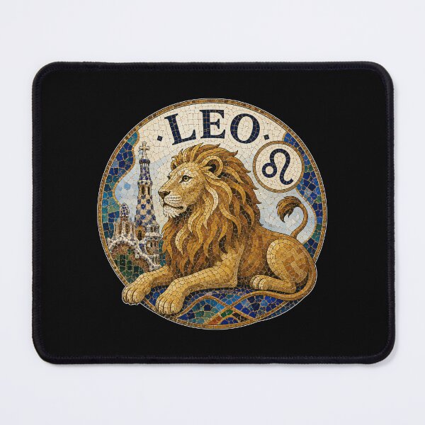 Item preview, Leo Zodiac Lion Mosaic Emblem With Astrological Symbol and Ornamental Tile Artwork designed and sold by portokalis.