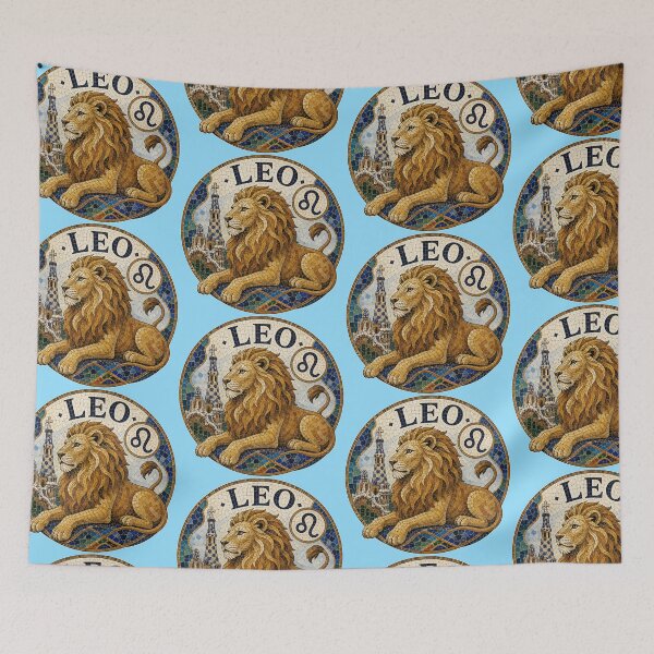 Item preview, Leo Zodiac Lion Mosaic Emblem With Astrological Symbol and Ornamental Tile Artwork designed and sold by portokalis.