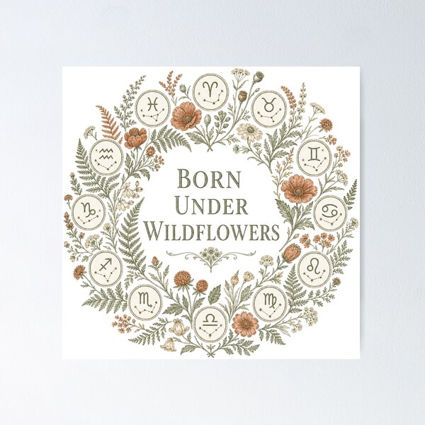 Item preview, Born Under Wildflowers Zodiac Sign Rad Cottagecore Botanical designed and sold by BoosterShop.