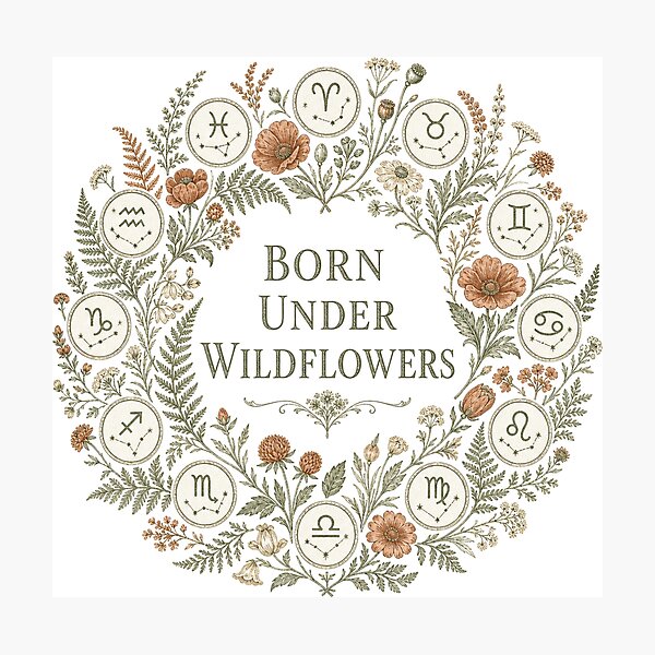 Item preview, Born Under Wildflowers Zodiac Sign Rad Cottagecore Botanical designed and sold by BoosterShop.