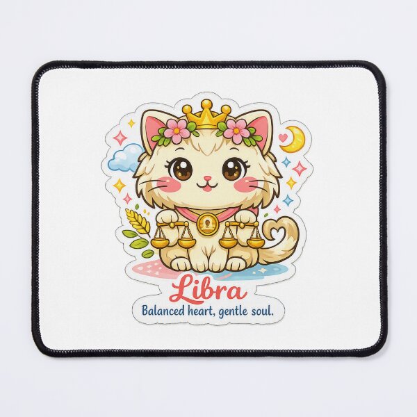 Item preview, Libra Kawaii Cat on a white background ,zodiac sign  designed and sold by wallartofmio.