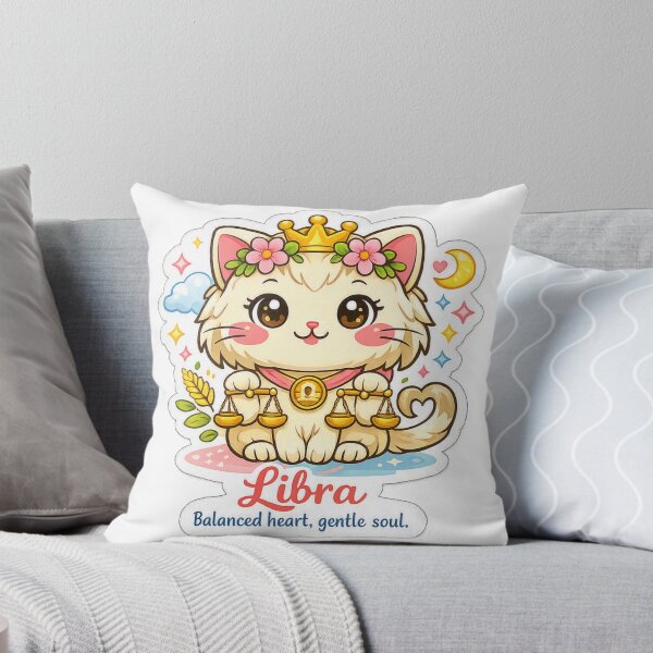 Item preview, Libra Kawaii Cat on a white background ,zodiac sign  designed and sold by wallartofmio.