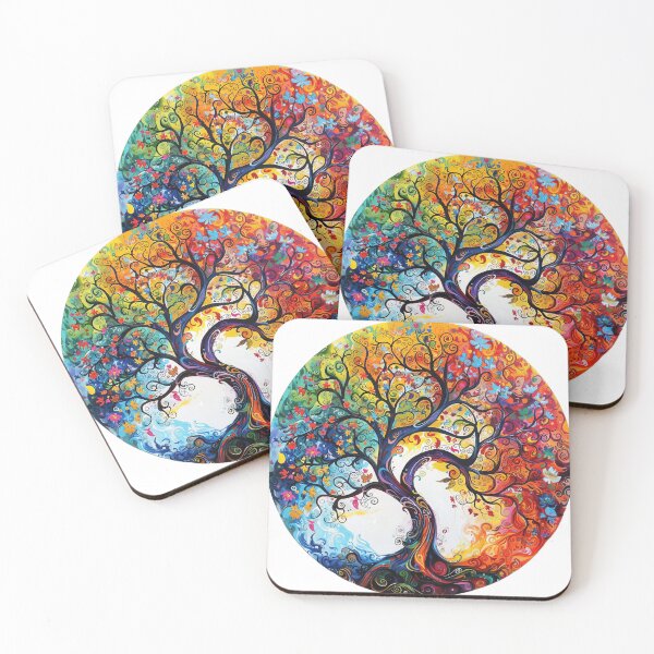 Item preview, Four Seasons Tree of Life – Vibrant Colorful Spiritual Nature Art designed and sold by Awarrie.