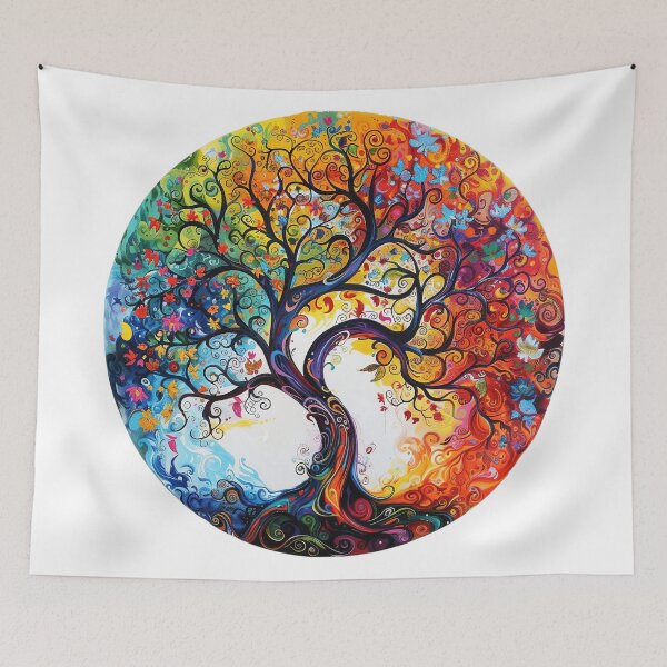 Item preview, Four Seasons Tree of Life – Vibrant Colorful Spiritual Nature Art designed and sold by Awarrie.