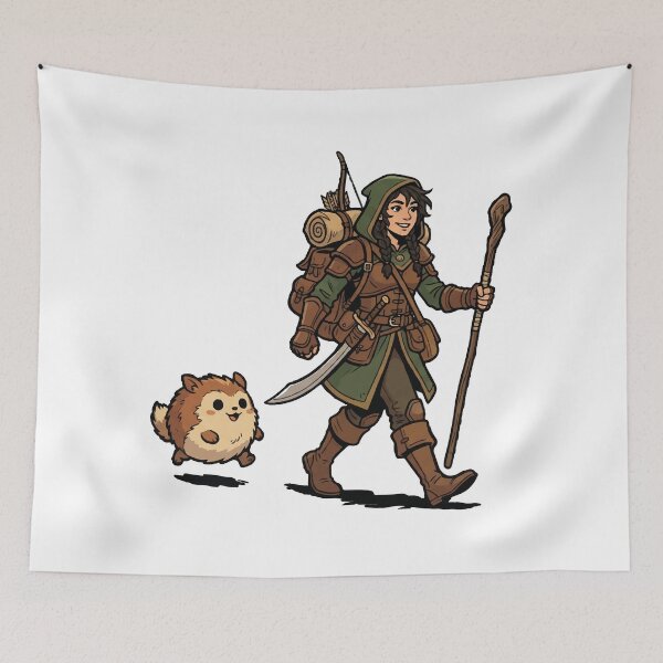 Item preview, Fantasy Ranger Adventurer with Hedgehog Companion RPG designed and sold by AmberlightArt.