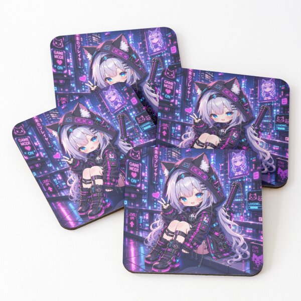 Item preview, Cyberpunk Neko Girl – Neon Anime Illustration designed and sold by Revyra Design .
