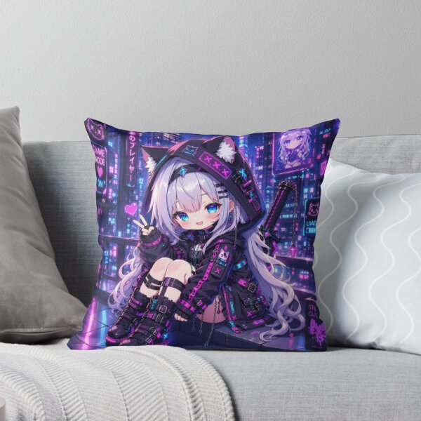 Item preview, Cyberpunk Neko Girl – Neon Anime Illustration designed and sold by Revyra Design .