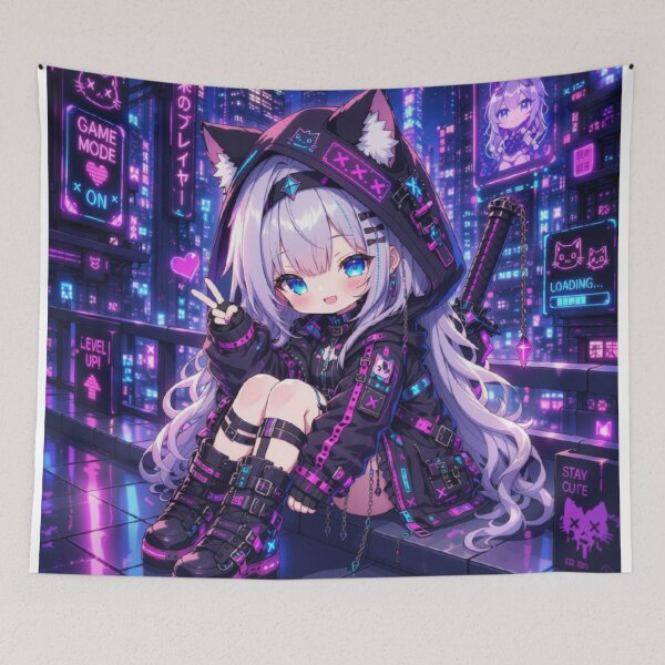 Item preview, Cyberpunk Neko Girl – Neon Anime Illustration designed and sold by Revyra Design .