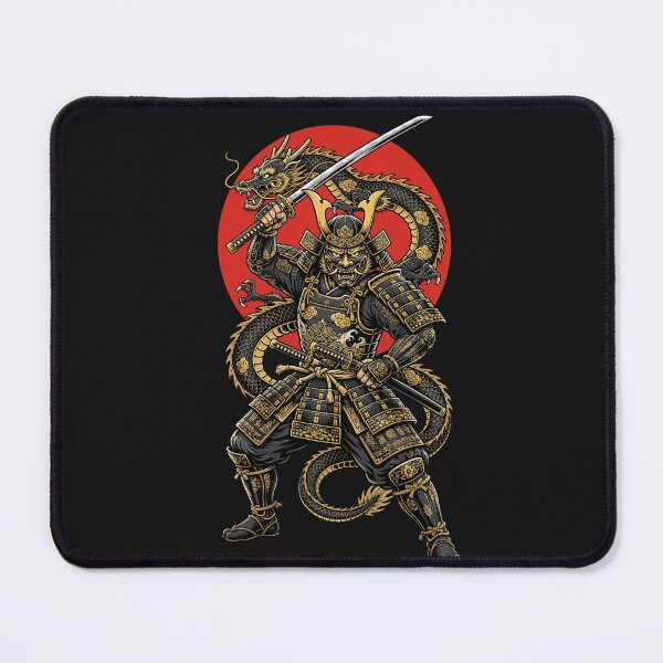 Item preview, Samurai Oni Warrior With Japanese Dragon And Red Rising Sun designed and sold by Surviving Monday Club.