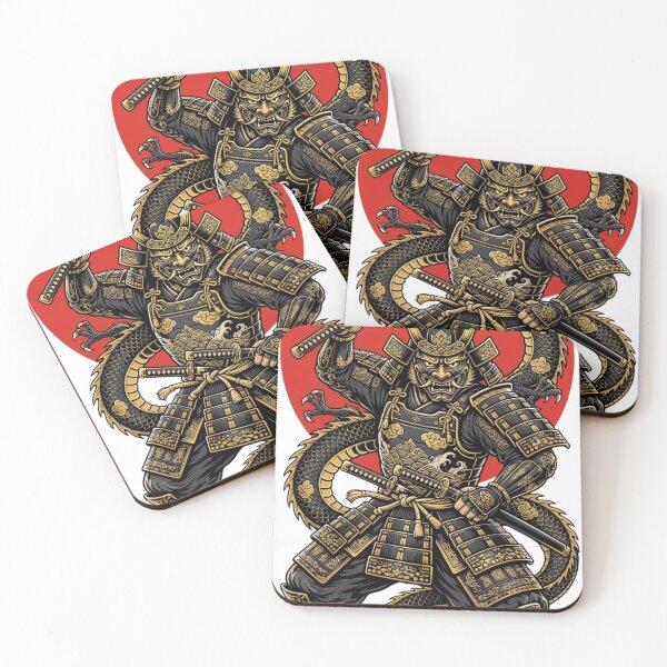 Item preview, Samurai Oni Warrior With Japanese Dragon And Red Rising Sun designed and sold by Surviving Monday Club.