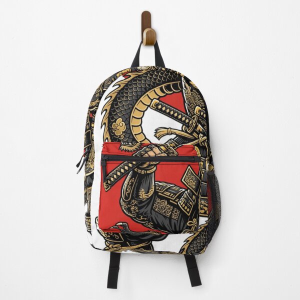 Item preview, Samurai Oni Warrior With Japanese Dragon And Red Rising Sun designed and sold by Surviving Monday Club.