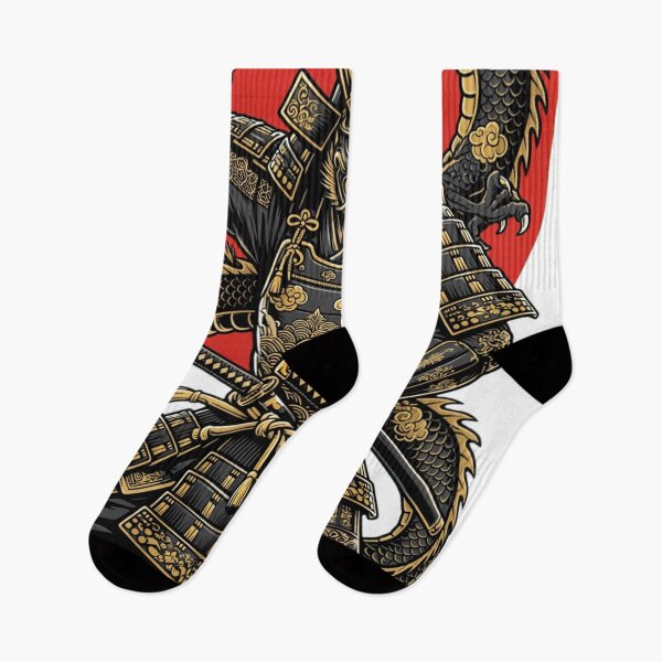 Item preview, Samurai Oni Warrior With Japanese Dragon And Red Rising Sun designed and sold by Surviving Monday Club.
