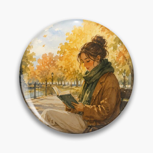 Item preview, Cozy autumn watercolor illustration of a young woman reading a book on a park bench designed and sold by aleano2026.