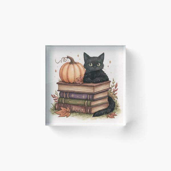 Item preview, Cute cat on a stack of books with a pumpkin | Cute Halloween design designed and sold by Schmidsi.