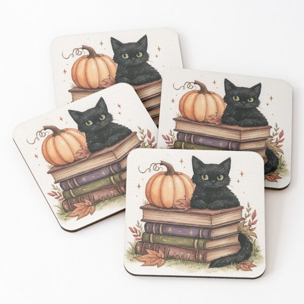 Item preview, Cute cat on a stack of books with a pumpkin | Cute Halloween design designed and sold by Schmidsi.