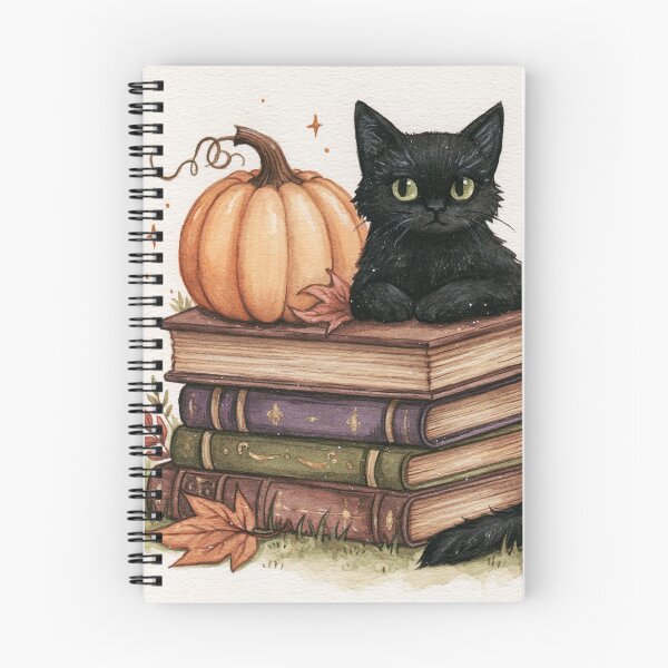 Item preview, Cute cat on a stack of books with a pumpkin | Cute Halloween design designed and sold by Schmidsi.