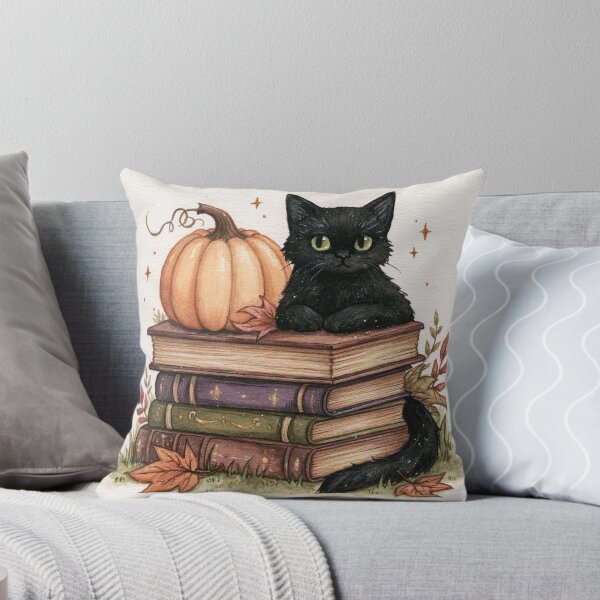 Item preview, Cute cat on a stack of books with a pumpkin | Cute Halloween design designed and sold by Schmidsi.