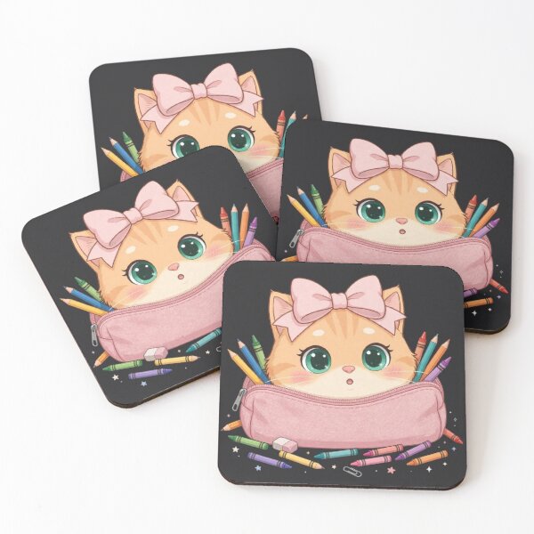 Item preview, Cute Back To School Cat Pencil Case Crayons Pink Bow designed and sold by Moody Vibes Studio.