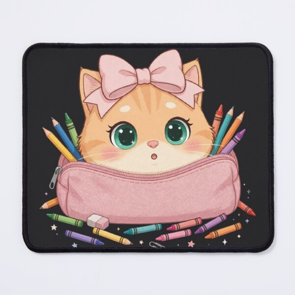 Item preview, Cute Back To School Cat Pencil Case Crayons Pink Bow designed and sold by Moody Vibes Studio.