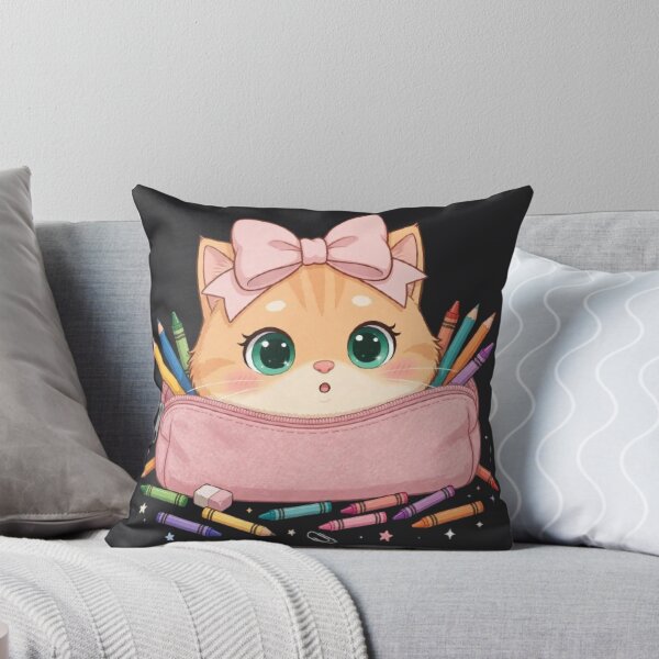 Item preview, Cute Back To School Cat Pencil Case Crayons Pink Bow designed and sold by Luna's World .