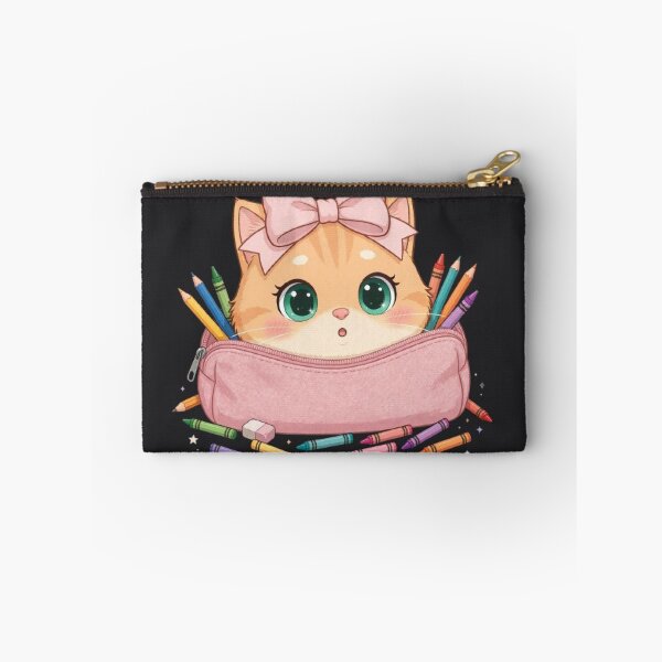 Item preview, Cute Back To School Cat Pencil Case Crayons Pink Bow designed and sold by Moody Vibes Studio.