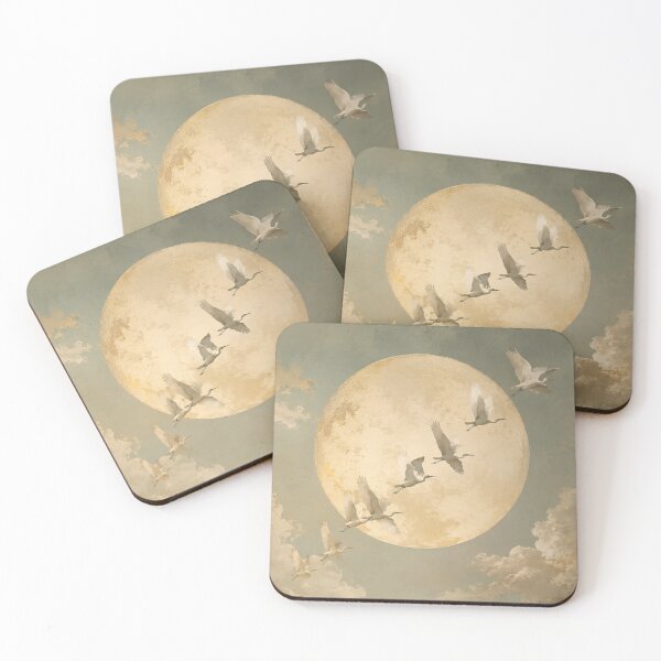 Item preview, Flight Across The Full Moon | Vintage Japanese Art | Egrets and Mountain Landscape | Celestial Aesthetic designed and sold by DESIGN DIMENSION .