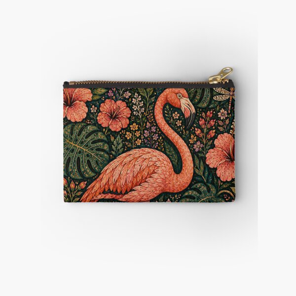 Item preview, Tropical Flamingo Among Hibiscus Flowers and Dragonflies Folk Art Jungle designed and sold by Jozefin's Studio.