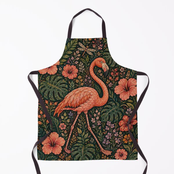 Item preview, Tropical Flamingo Among Hibiscus Flowers and Dragonflies Folk Art Jungle designed and sold by Jozefin's Studio.