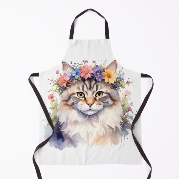 Item preview, Fluffy Cat Wearing Flower Crown Watercolor Portrait designed and sold by BetweenForms.
