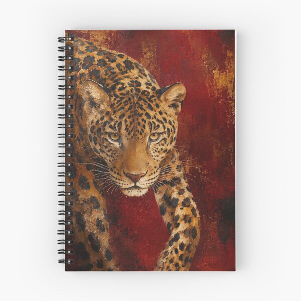 Item preview, Prowling Leopard | Textured Wild Animal Painting | Crimson Red Background | Big Cat Fine Art designed and sold by DESIGN DIMENSION .