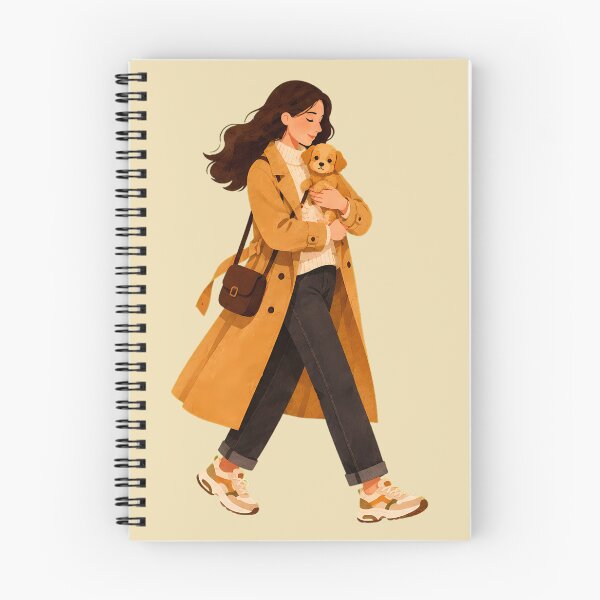 Item preview,  Cozy fall aesthetic woman with her cute little dog digital watercolor illustration designed and sold by aleano2026.