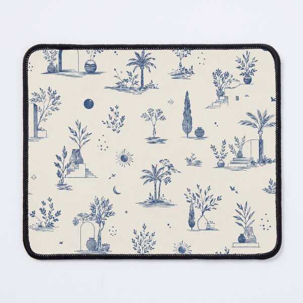 Item preview, Mediterranean Toile De Jouy Pattern Blue Palm Trees Archway designed and sold by QCena.