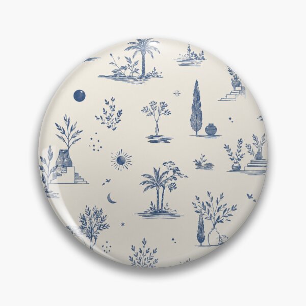 Item preview, Mediterranean Toile De Jouy Pattern Blue Palm Trees Archway designed and sold by QCena.