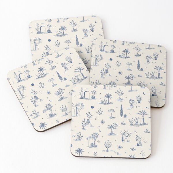 Item preview, Mediterranean Toile De Jouy Pattern Blue Palm Trees Archway designed and sold by QCena.