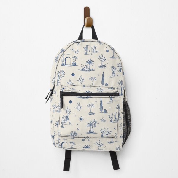 Item preview, Mediterranean Toile De Jouy Pattern Blue Palm Trees Archway designed and sold by QCena.