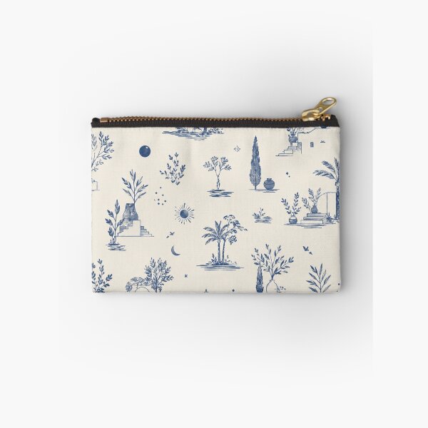 Item preview, Mediterranean Toile De Jouy Pattern Blue Palm Trees Archway designed and sold by QCena.